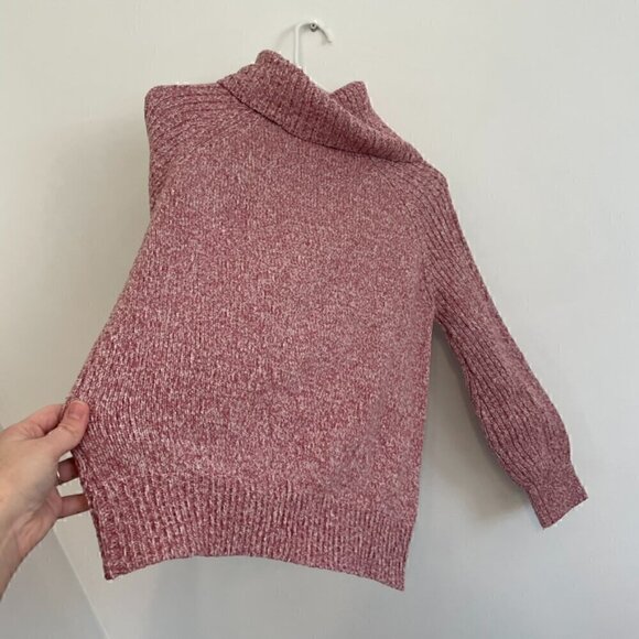 NINE WEST Cowlneck Sweater Mauve Pink White Marled Heather Cowl Neck Puff Sleeve - Picture 13 of 13